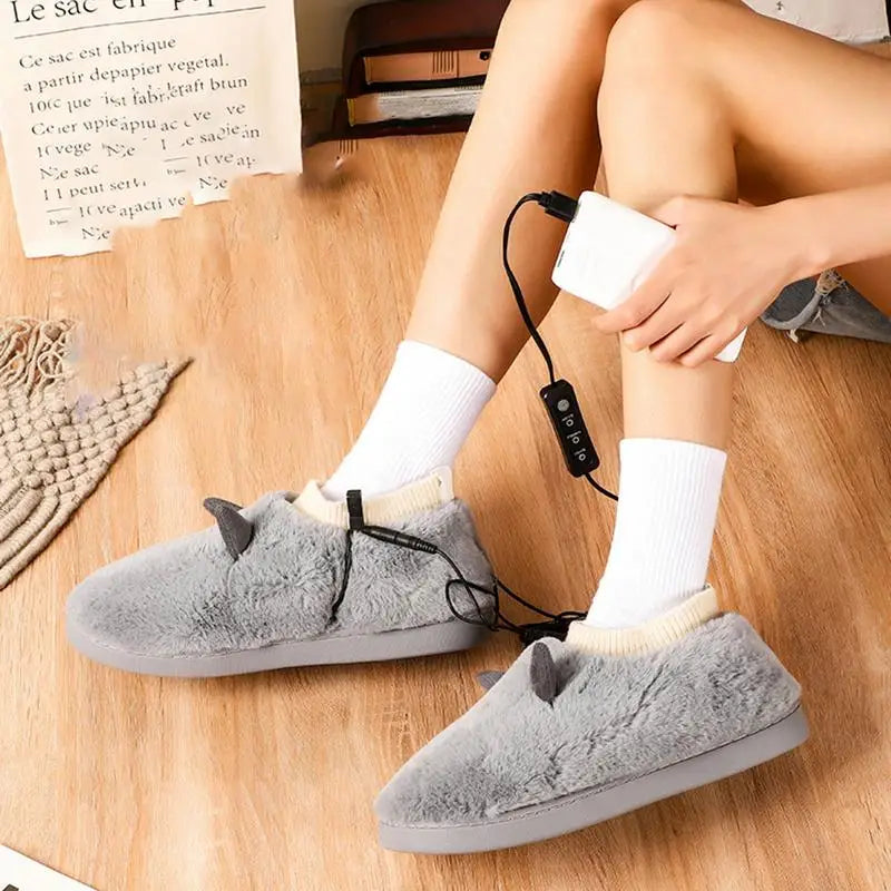 USB Foot Warming Slippers Electric Plush Heated Shoes Pad Charging Treasure Heating Winter Foot Warmer for Men and Women