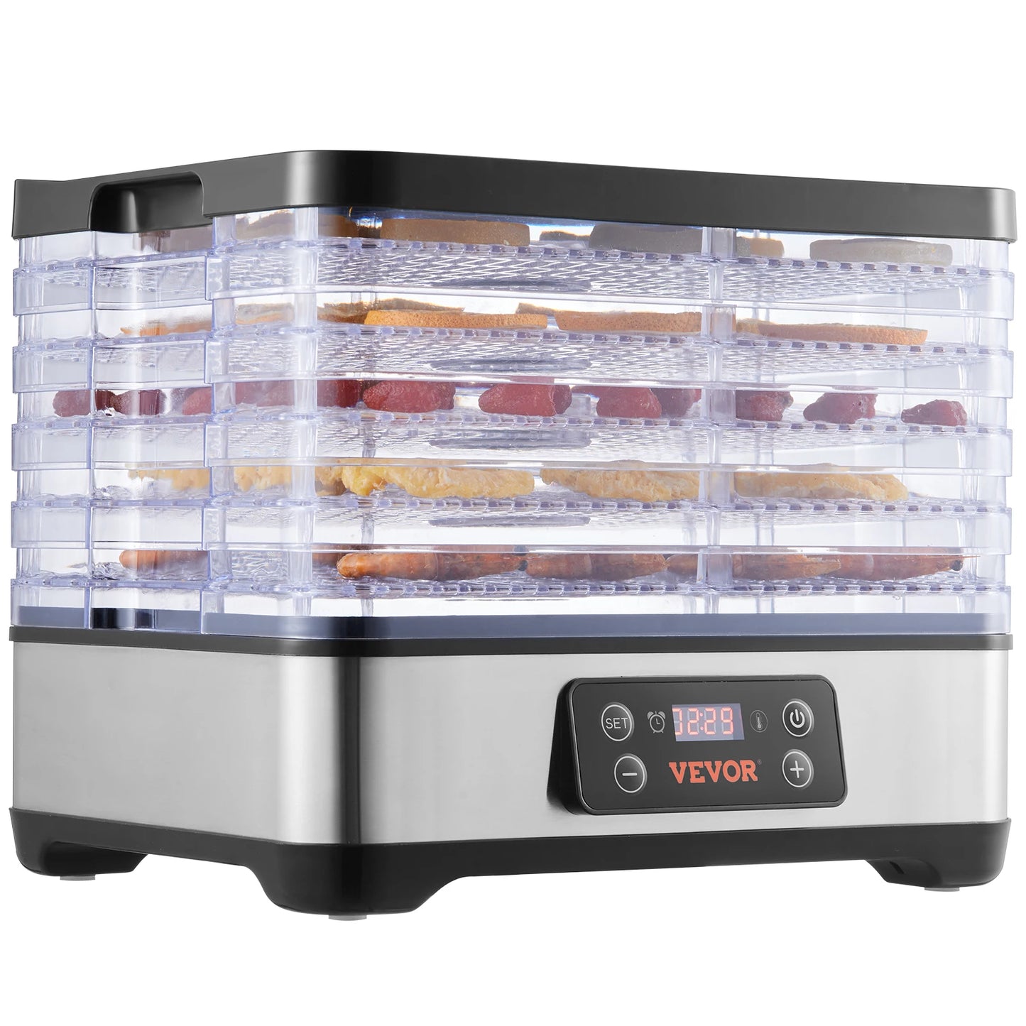 VEVOR 5 Tray Food Dehydrator Machine 300W Stainless Steel Electric Food Dryer w/ Digital Adjustable Timer & Temperature - TrendForce25