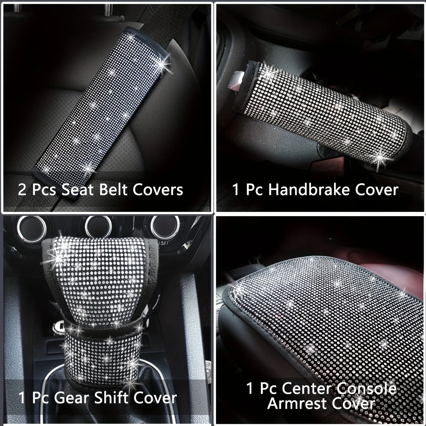 30 PCs Bling Car Accessories Set for Women, Steering Wheel Covers Universal Fit 15Inch, Seat Belt Covers, Armrest Cover