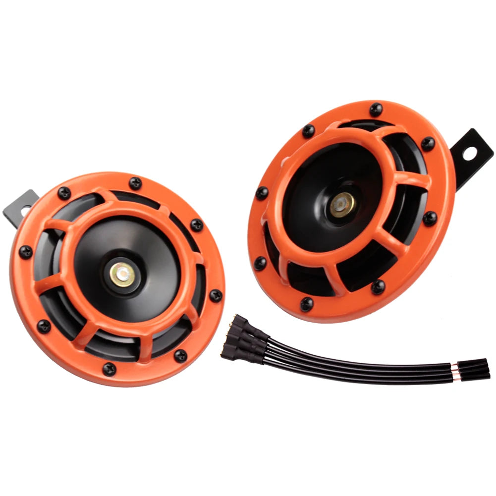 ALLREY 2Pcs Car Horn Multi-Color 12V Disc Electric Air Horn Kit Dual Tone Super Loud Alarm Singal Motorcycle Truck Warning Tool - TrendForce25
