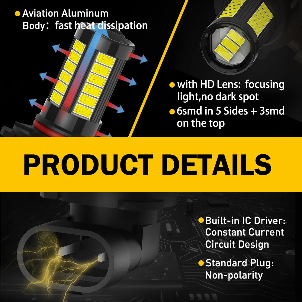AUXITO 2X 9005 9006 H9 H8 H11 LED Fog Light PSX24W H10 H16JP HB3 HB4 LED Fog Lamp Bulb 6000K Super Bright Daytime Running Light - TrendForce25
