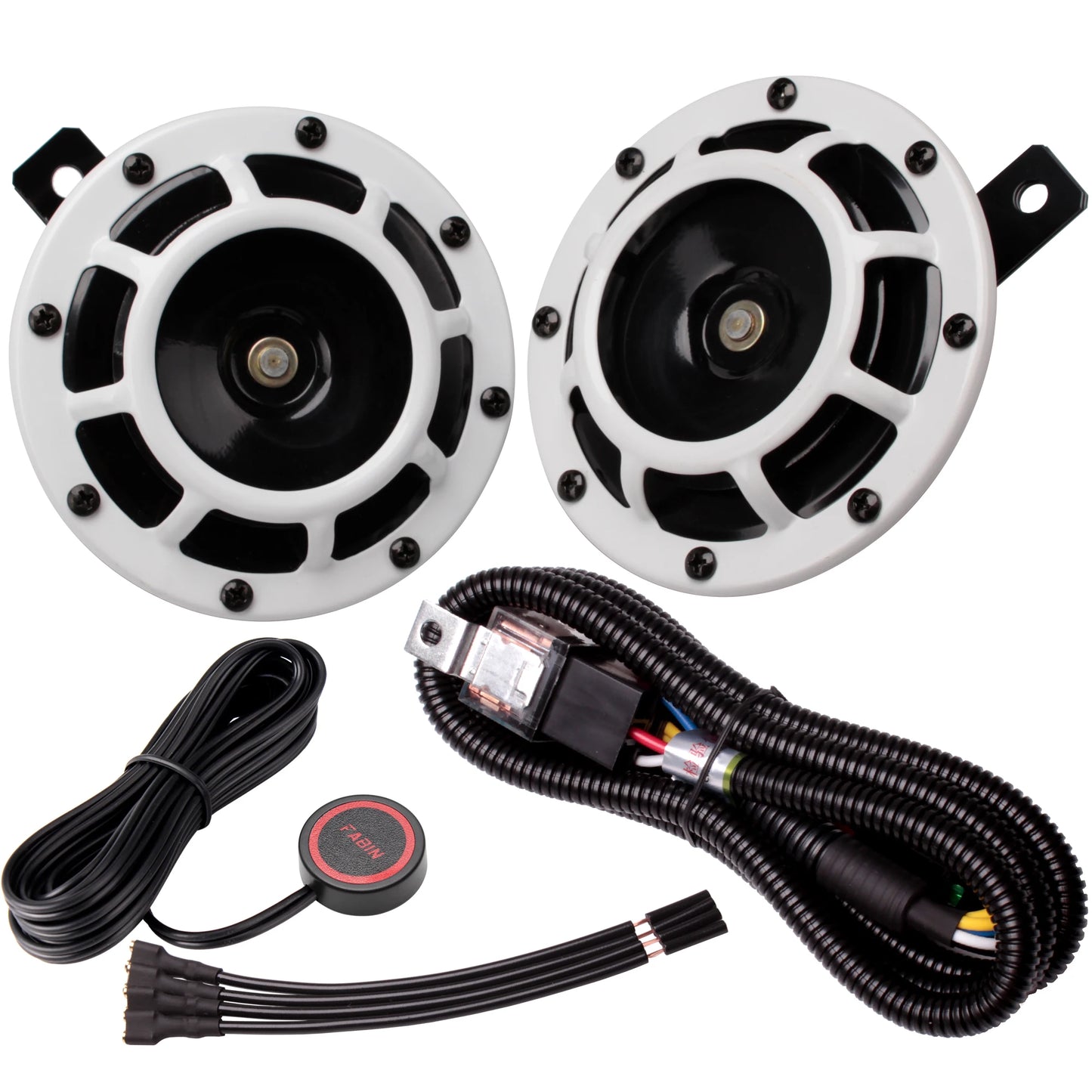 ALLREY 2Pcs Car Horn Multi-Color 12V Disc Electric Air Horn Kit Dual Tone Super Loud Alarm Singal Motorcycle Truck Warning Tool - TrendForce25