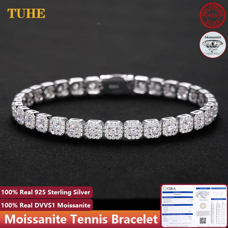 Iced Out Moissanite Halo Tennis Bracelet for Women Men S925 Sterling Silver 18k Gold Plated Jewelry with GRA Bracelets Gifts - TrendForce25