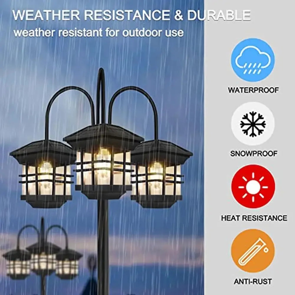 3-Head Solar Street Light Aluminum Waterproof Outdoor Lamp Post Energy-Efficient Garden Lighting Automatic Dusk to Dawn Black