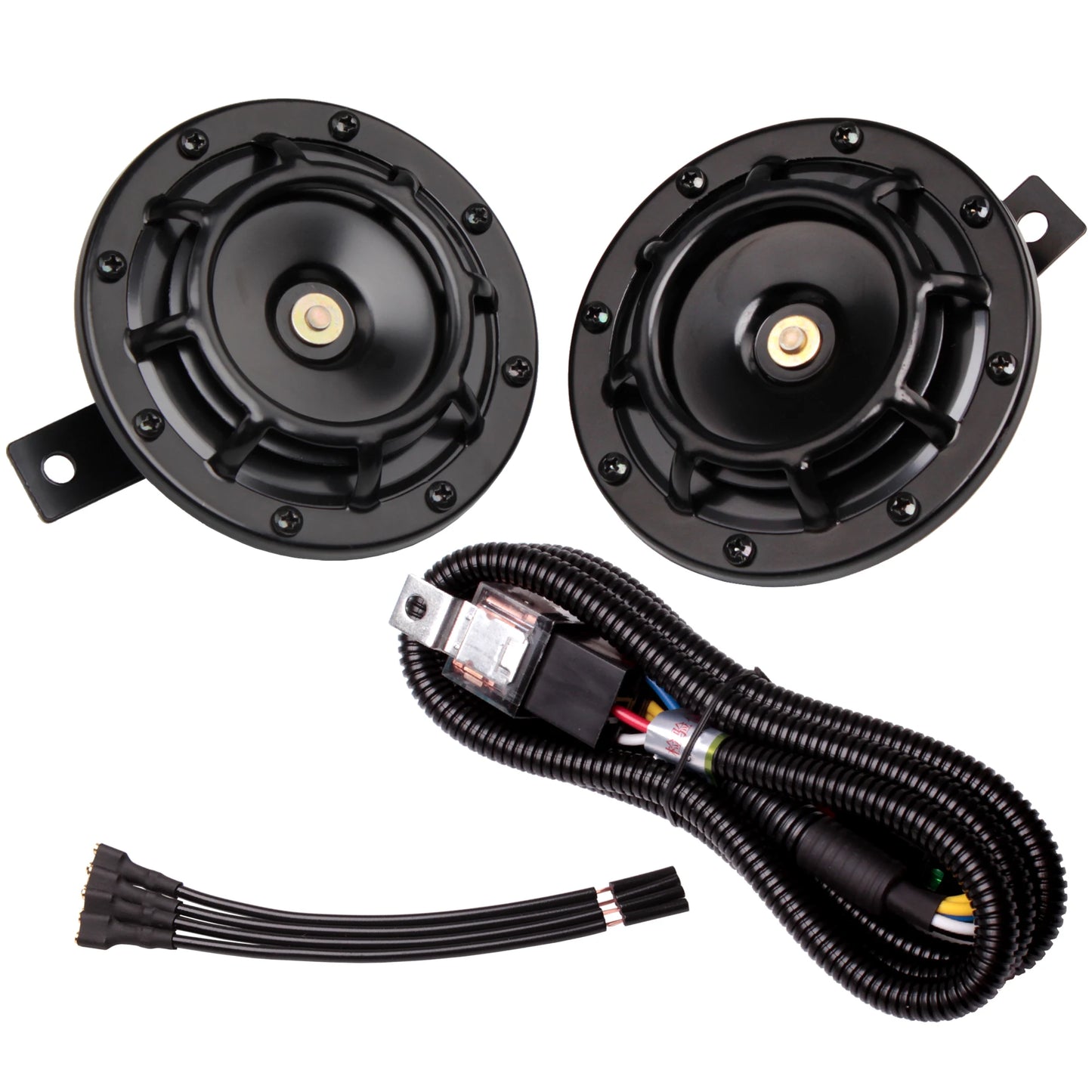 ALLREY 2Pcs Car Horn Multi-Color 12V Disc Electric Air Horn Kit Dual Tone Super Loud Alarm Singal Motorcycle Truck Warning Tool - TrendForce25