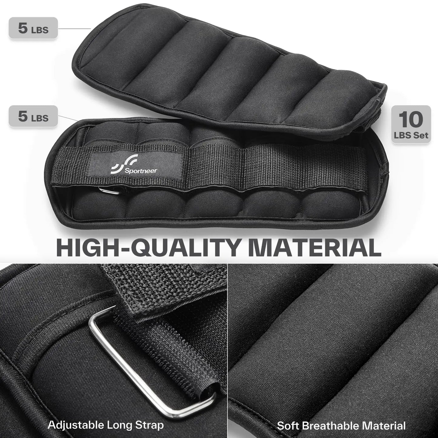 Sportneer Adjustable Ankle Weights 1Pair 10lb Leg Weight Straps for Women Men Weighted Ankle Weights Set for Gym Fitness Workout