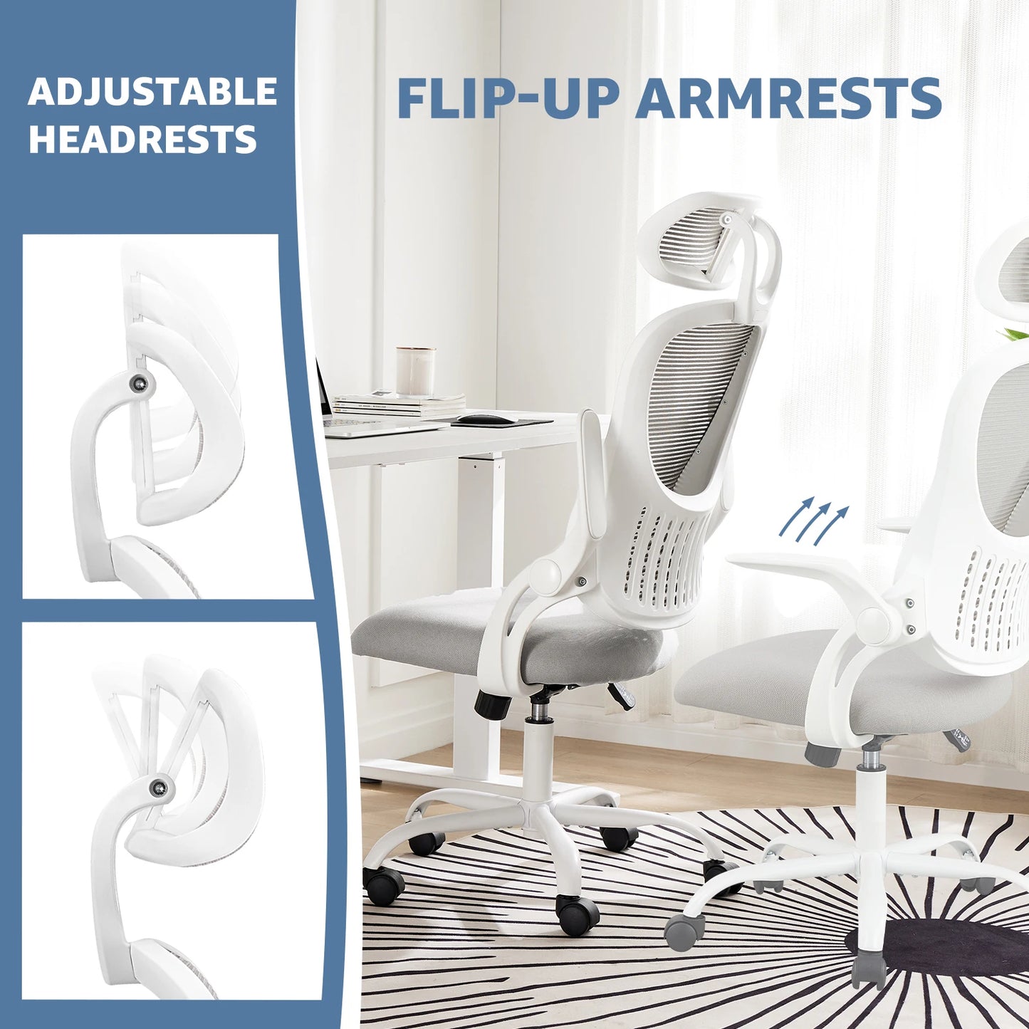 JHK Mesh Ergonomic Office Computer Desk Chair Flip-up Arms Adjustable Headrests Comfortable Lumbar Support For Home Office - TrendForce25