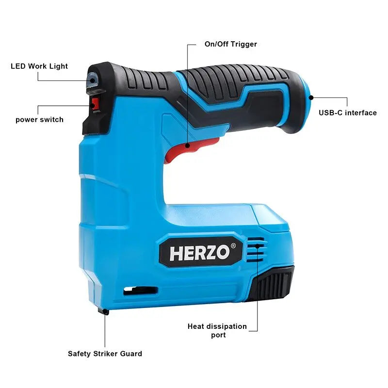 HERZO 3.7V Nail Gun Kit Cordless Portable Brad Nail Stapler Gun Tacker