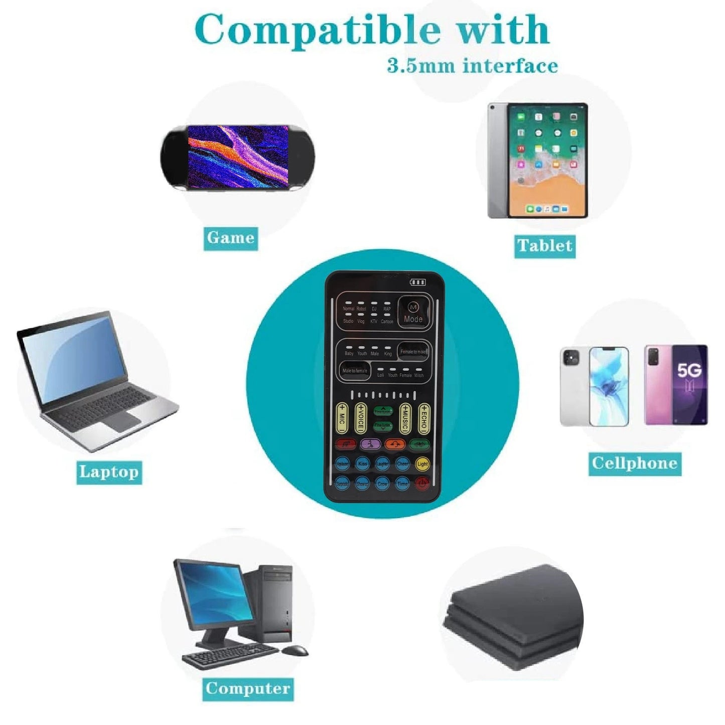 Multifunctional Voice Disguiser Black 8 Voice Changes 8 Built in Sound Effects Voice Changer Portable for Live Streaming