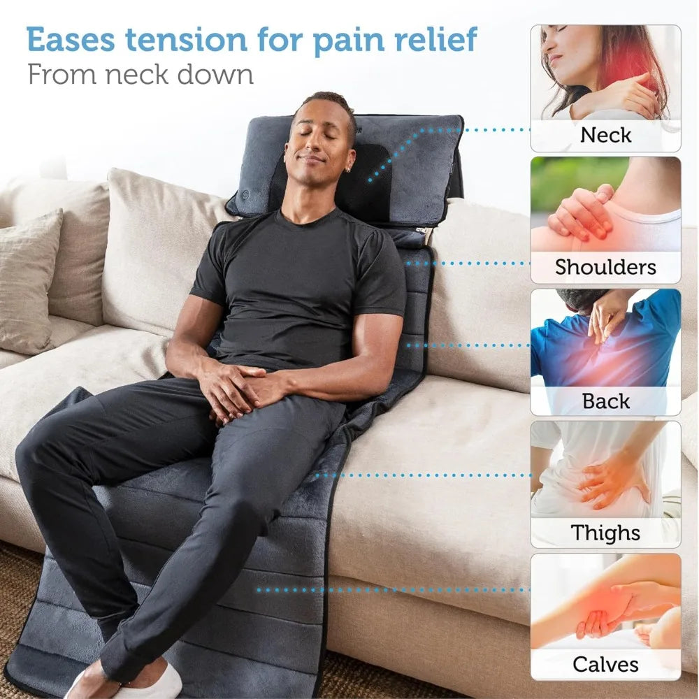 Full Body Massage Mat with Movable Neck Pillow, 10 Vibrating Motors & 4 Heating Pads, Back Massager, for Dad Men