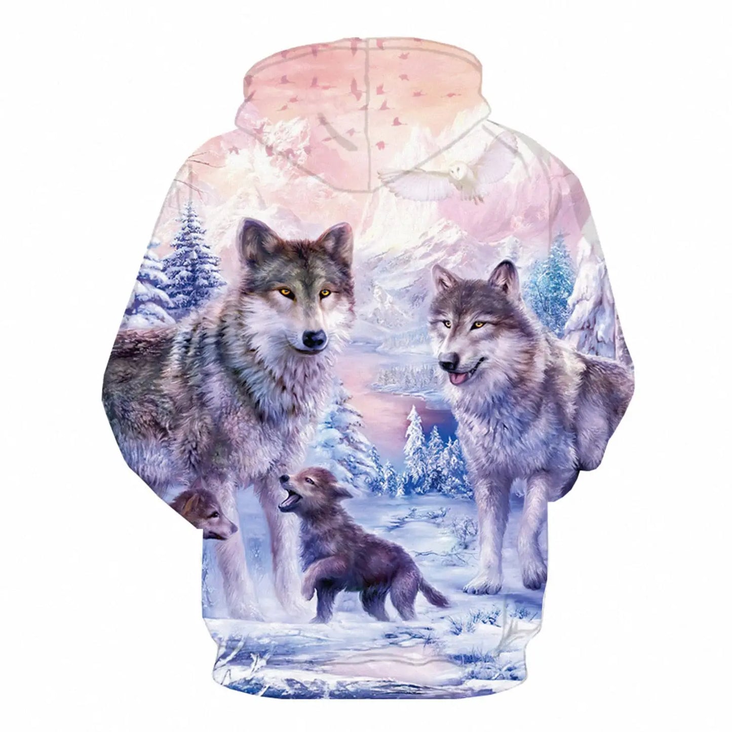 KYKU Wolf Hoodies for Men Pink Hoodie 3D Women Sweatshirt Pullover Graphic
