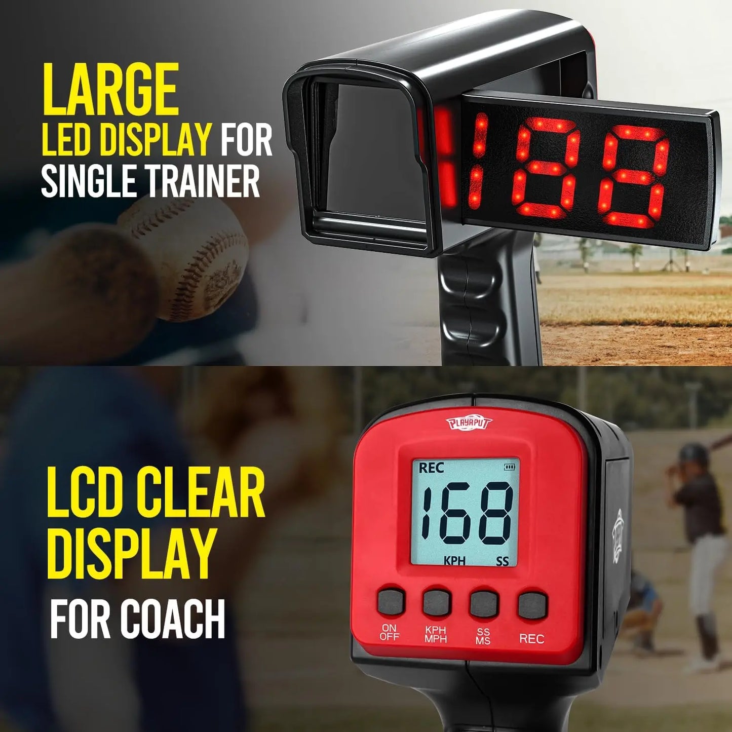 Baseball Radar Guns - Speed Sensors Baseball Speed Training Equipment with LED+LCD Larger Display, Handheld