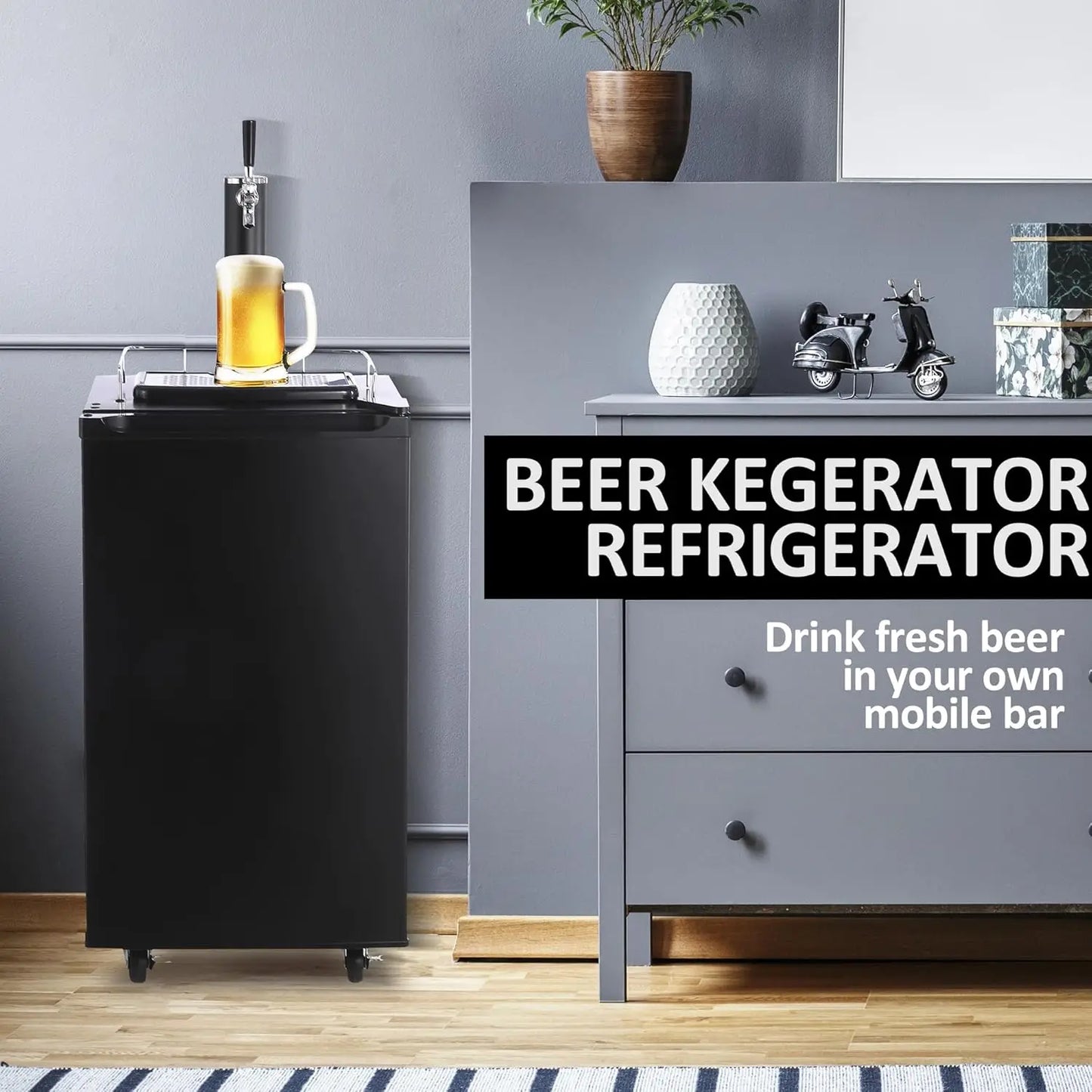 Beer Kegerator One-key Barrel Beer Cooler Full-size Barrel Cooler with Shelves Stainless Steel Drip Tray and Rail Beer Kegerator