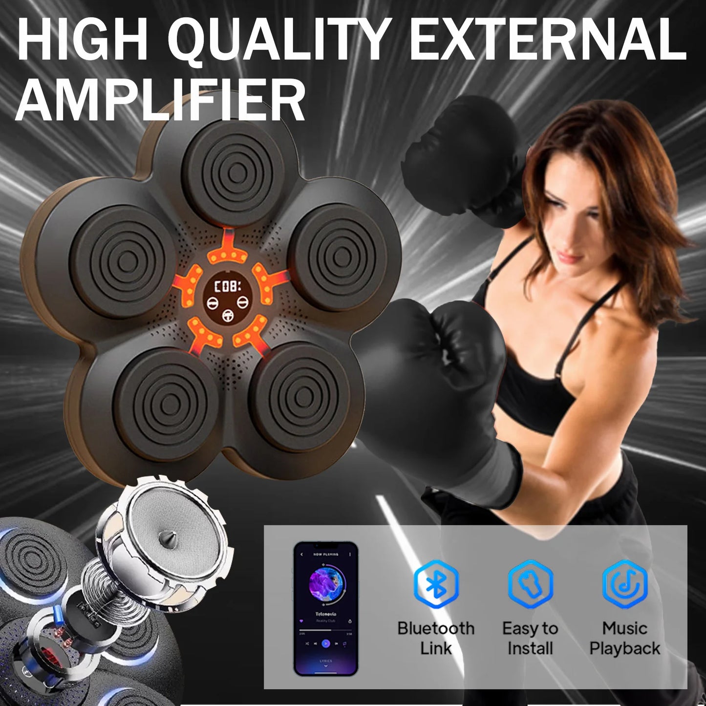Smart Music Boxing Trainer Wall-Mounted Punching Machine 9-Speed Modes n Professional Boxing Gloves Wall Target Adult Children - TrendForce25