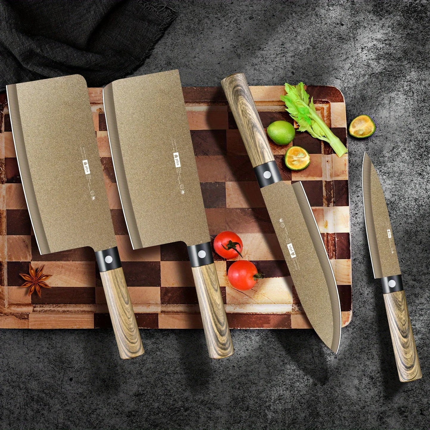 4-Piece Titanium-Coated Kitchen Knife Set - Sharp, Durable, Perfect for Cutting Meat and Bones,Commercial kitchen and Home Cooks