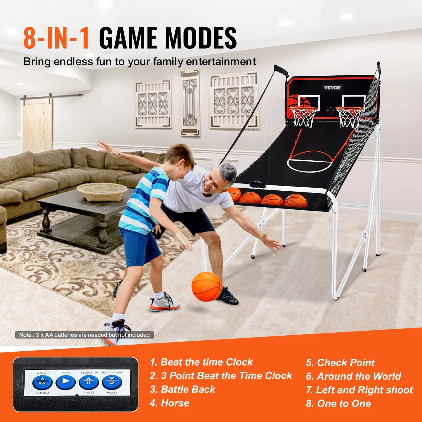 VEVOR Foldable Basketball Arcade Game 2 Player Indoor Basketball Game Home Dual Shot Sport w/ 4 Balls 8 Game Modes for Kid Adult
