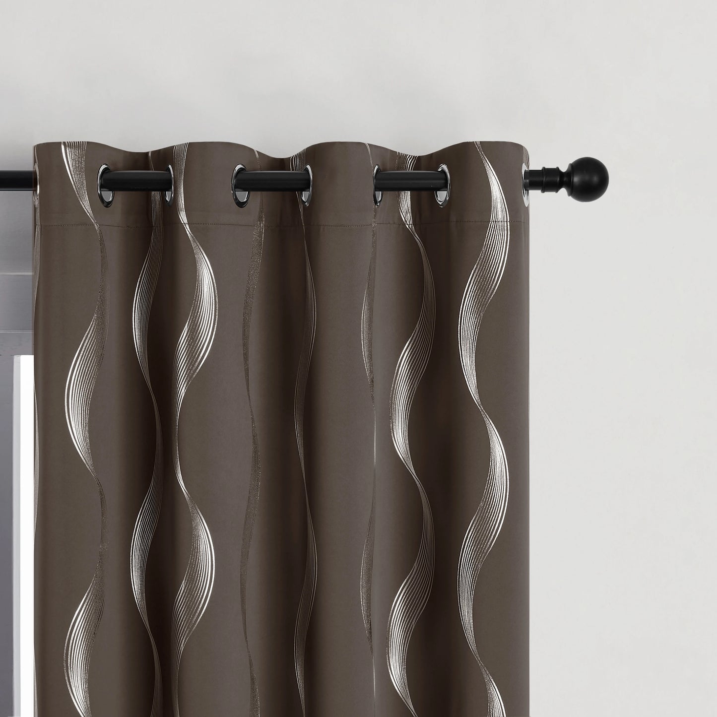 4Pcs Blackout Curtains Grommet Thermal Insulated Room Darkening With Wave Foil Printed For Bedroom - TrendForce25