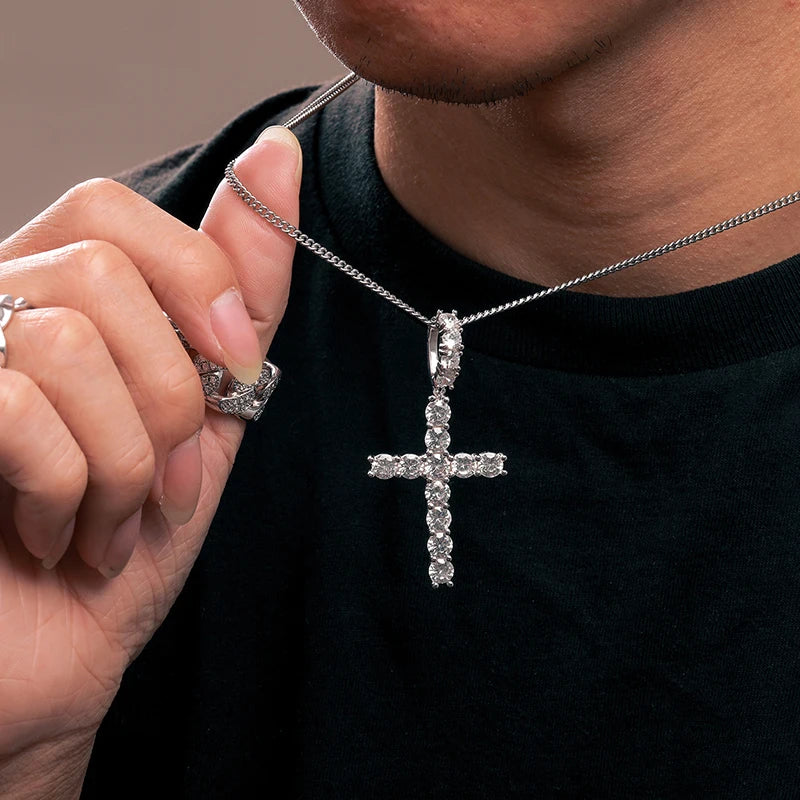 Exquisite Fashion 925 Sterling Silver Cross Pendant Moissanite Pendant Necklace For Men Women Hip Hop Jewelry Wholesale 2022 New - TrendForce25