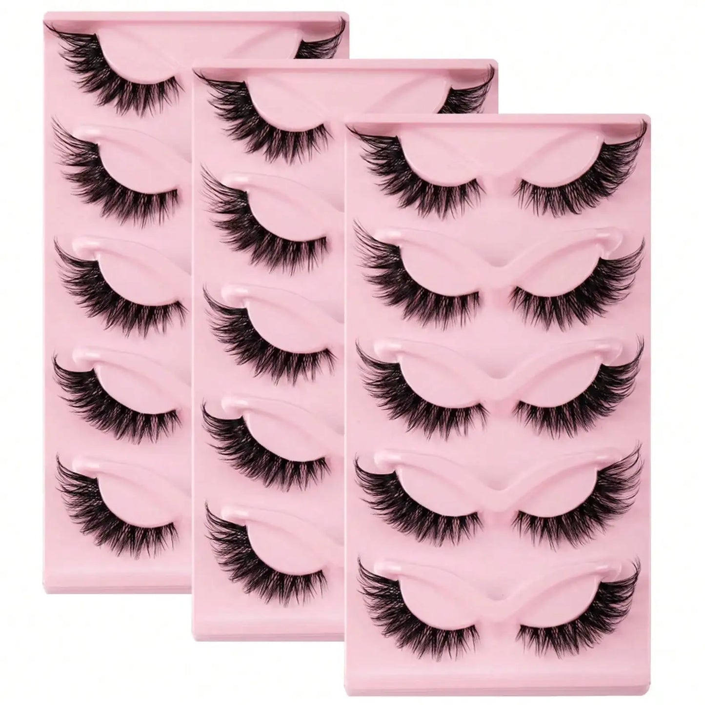 15Pairs/3Pack Cat eye Eyelashes 3D Natural False Lashes Fluffy Soft Cross Clear Band Lashes Manga Lashes Wispy Eyelash Makeup - TrendForce25