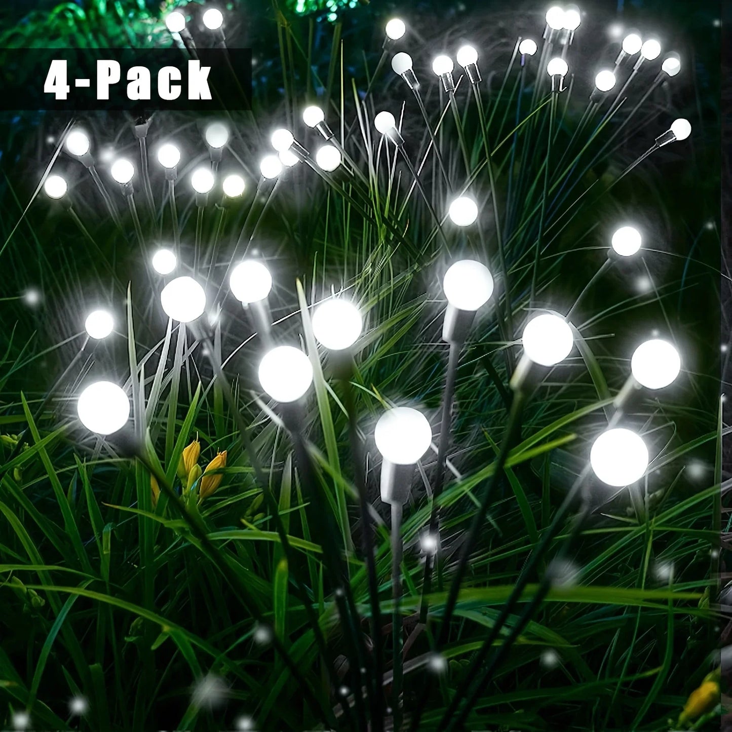 4 Pack 8 LED Solar Firefly Garden Light, String Lights for Festive Outdoor Decor, Sway by Wind