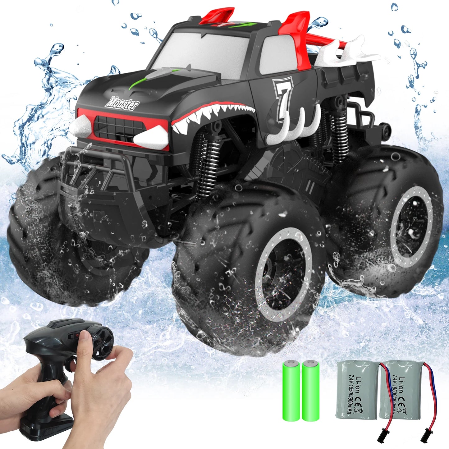 STEMTRON Amphibious Remote Control Car Toys for Boys 2.4 GHz 1:16 All Terrain Off-Road RC Car Waterproof RC Monster Truck