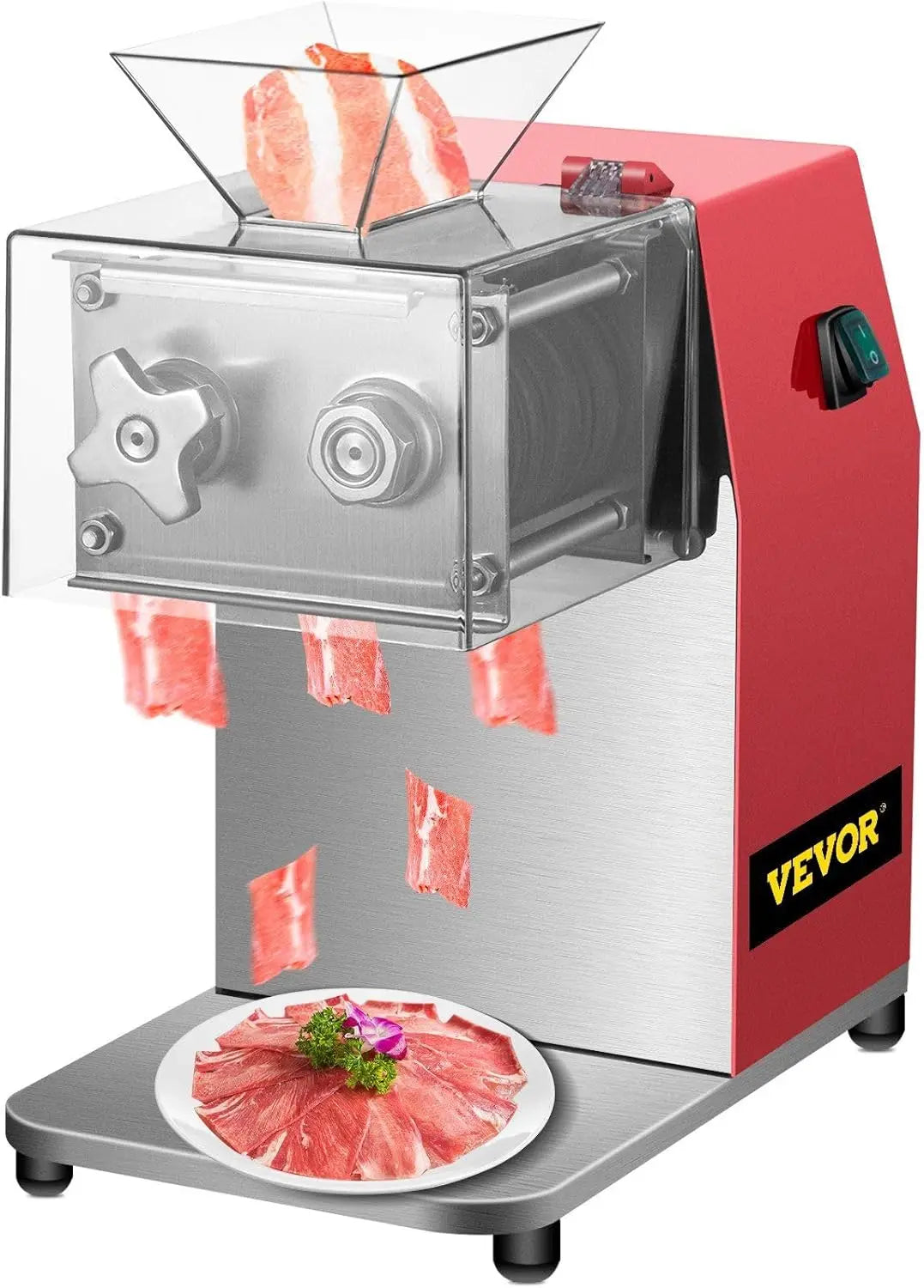 Commercial Meat Cutting Machine, 551 Lbs/H 850W Meat Shredding Machine, 3.5mm Blade Electric Meat Cutter, Red - TrendForce25