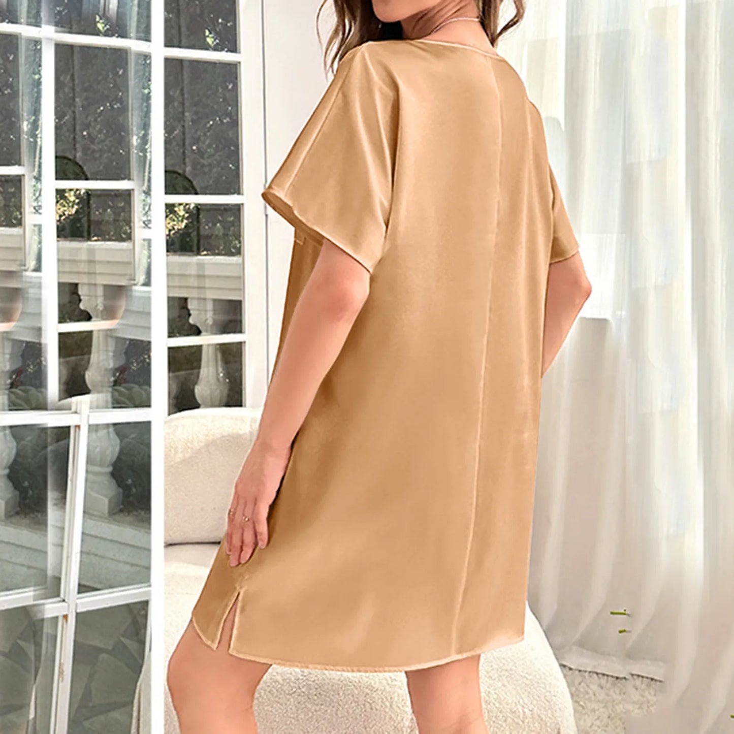 Women'S Ice Silk T Shirt Nightdress Thin Home Pajamas Plus-Size Long Sleepshirts Christmas Nightgown Nightwears For Ladies