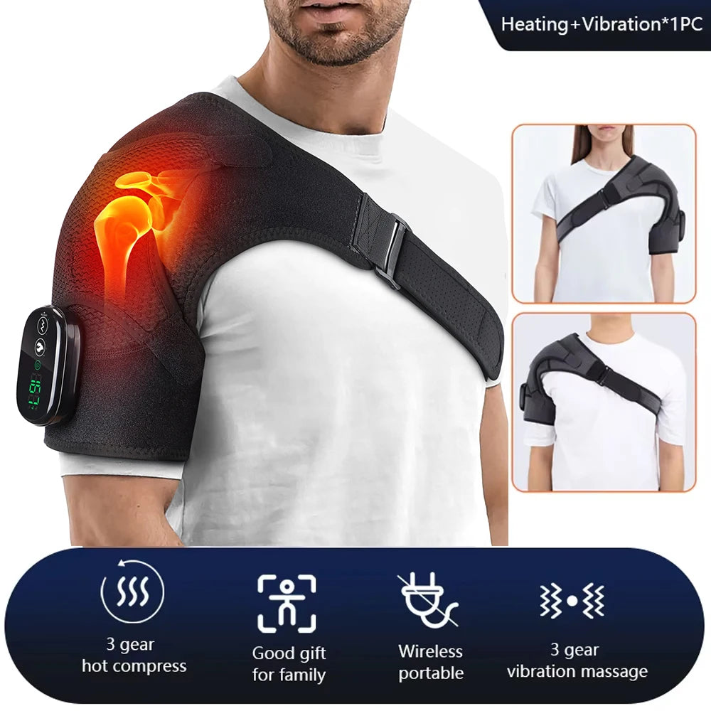 Adjustable Heating Vibration Shoulder Brace Support, Electric Heating Pad for Shoulder, Left and Right Shoulder Massager Warming - TrendForce25