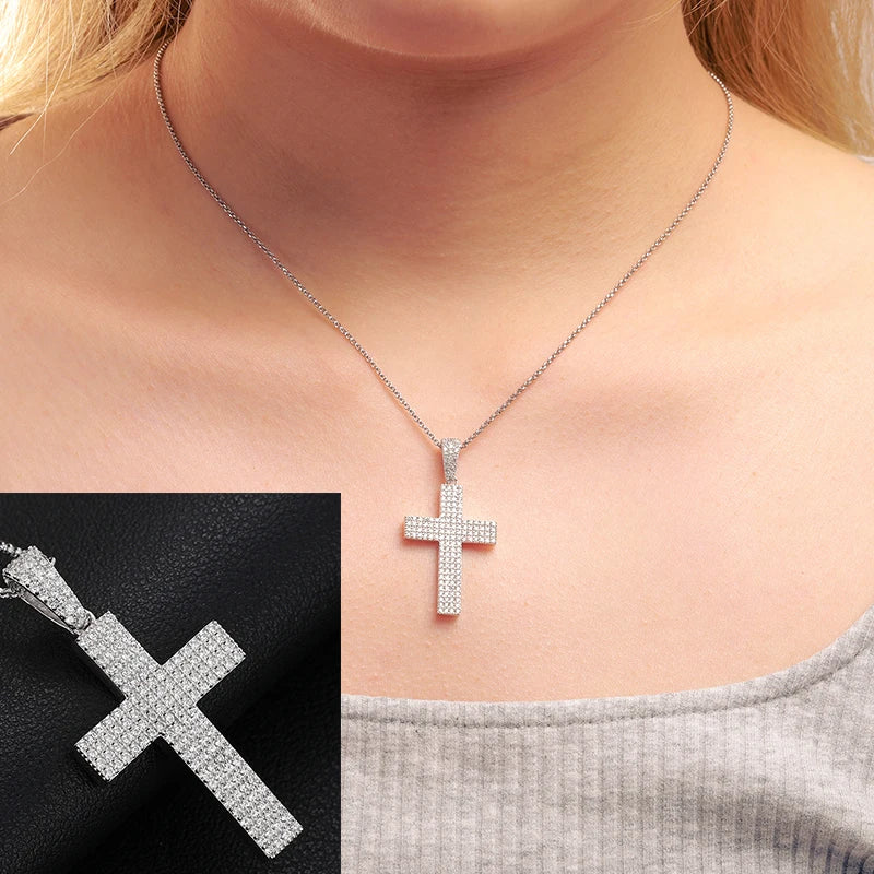Exquisite Fashion 925 Sterling Silver Cross Pendant Moissanite Pendant Necklace For Men Women Hip Hop Jewelry Wholesale 2022 New - TrendForce25