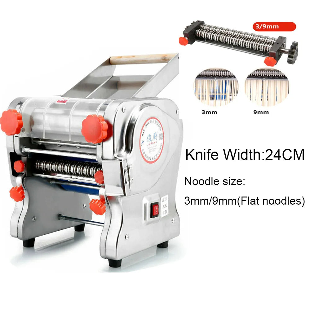 550W Electric Pasta Maker Noodle Machine Dumpling Skin Roller Steel Full Stainless Steel Dual Knife Noodle Maker For Commercial