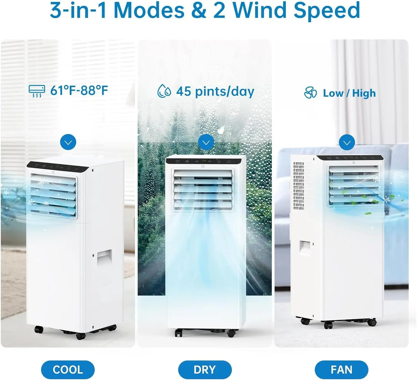 8000BTU Portable Air Conditioners With Remote Control And 24h Timer, 3 In 1 Low Noise Portable Ac Unit With Dehumidifier