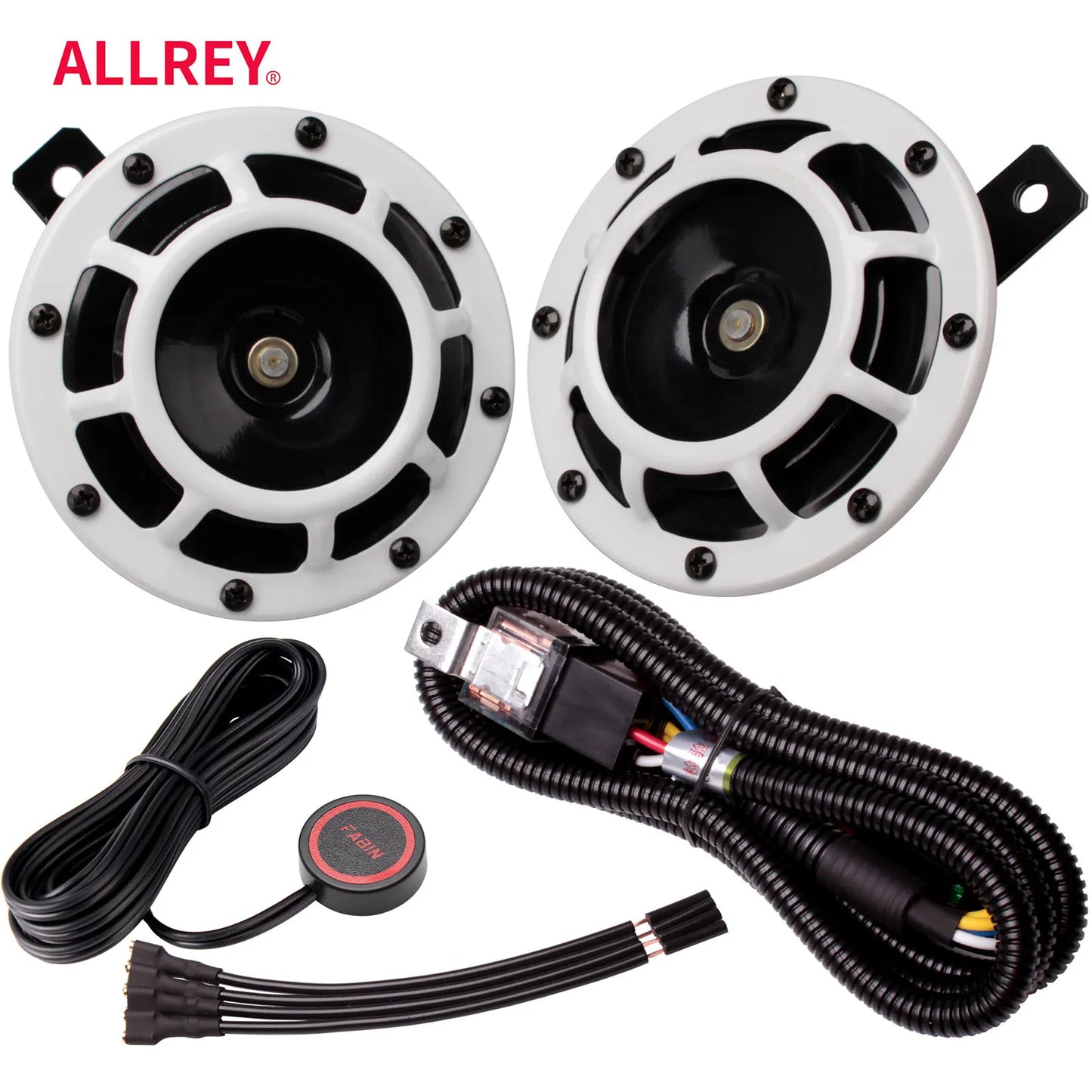 ALLREY 2Pcs Car Horn Multi-Color 12V Disc Electric Air Horn Kit Dual Tone Super Loud Alarm Singal Motorcycle Truck Warning Tool - TrendForce25