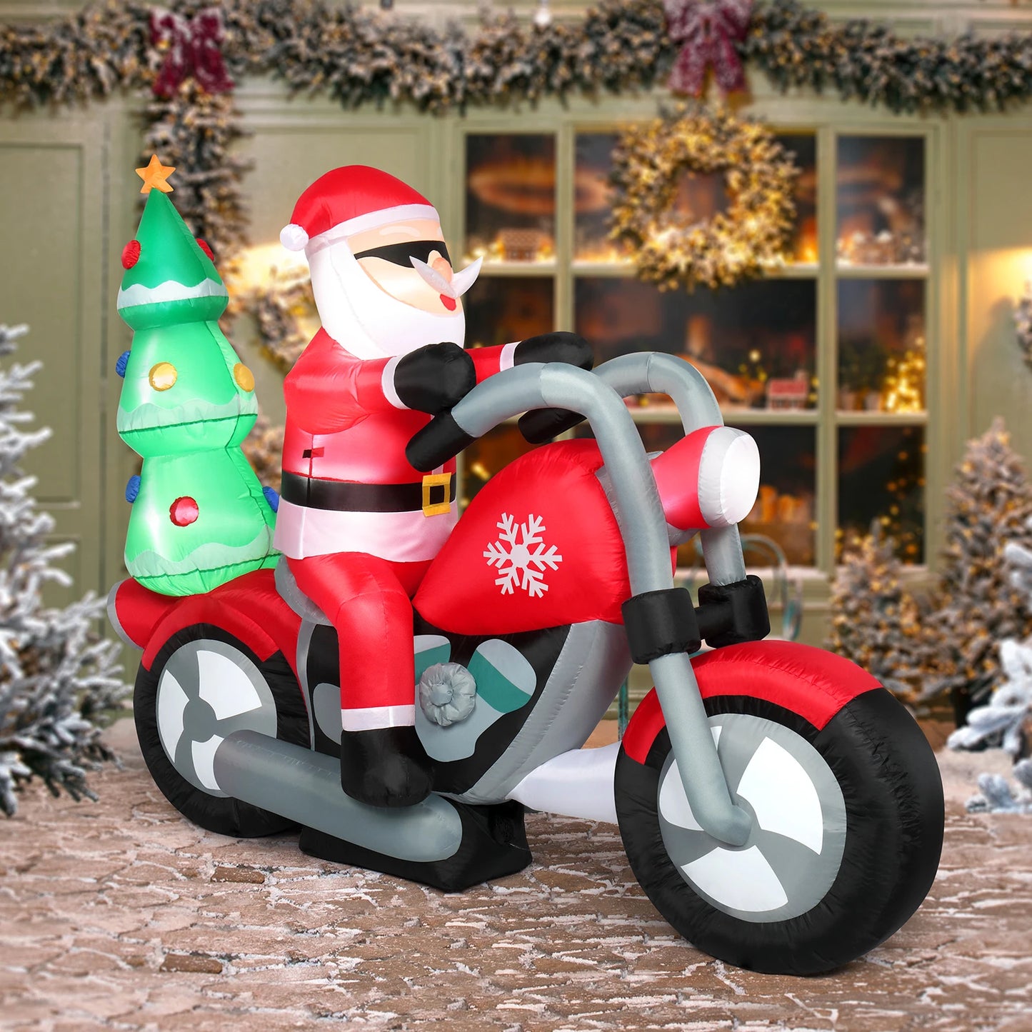 6ft Santa Riding Motorcycle 7 LED Lights Garden Santa Decoration 18W Christmas Garden Atmosphere Inflatable Air Model Decoration