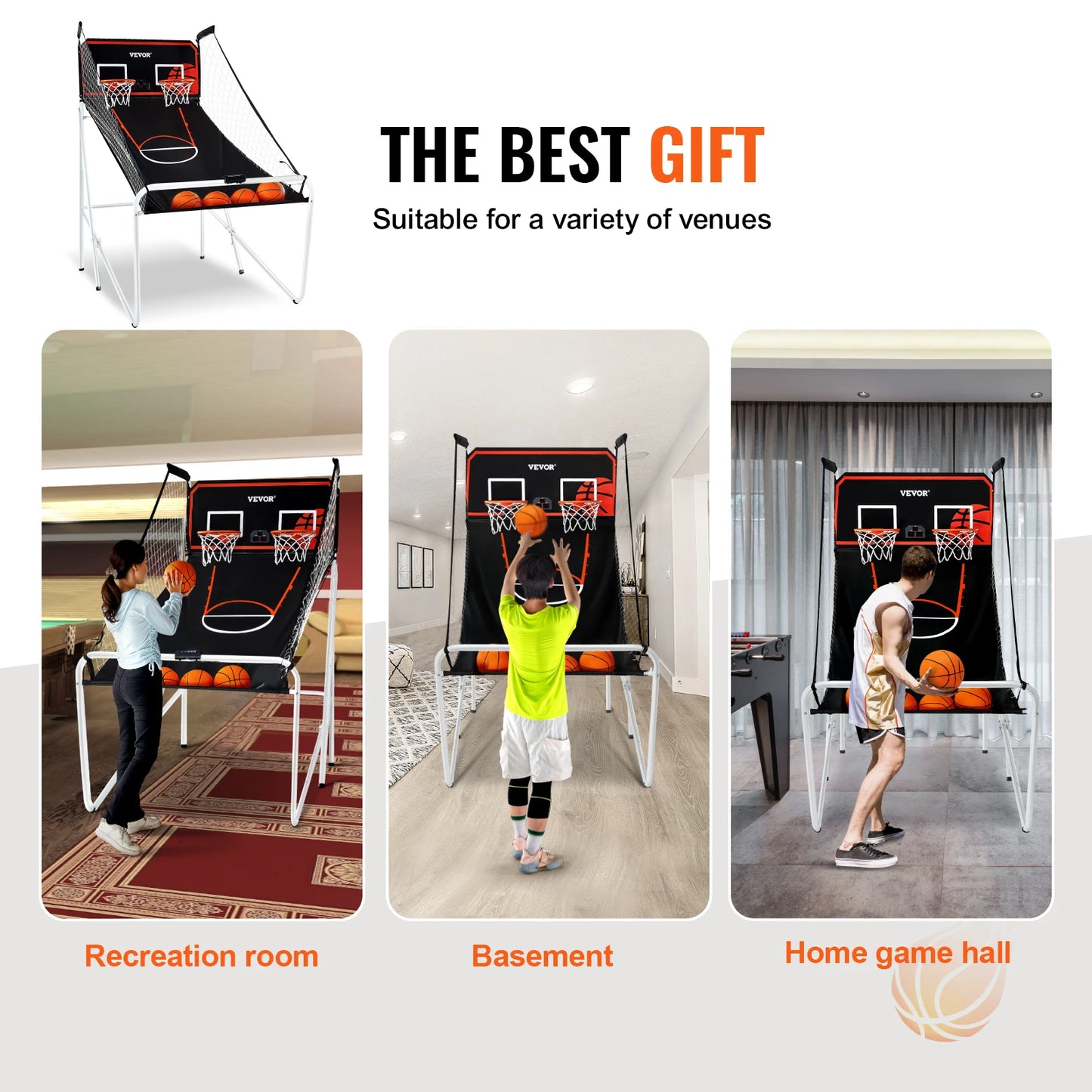 VEVOR Foldable Basketball Arcade Game 2 Player Indoor Basketball Game Home Dual Shot Sport w/ 4 Balls 8 Game Modes for Kid Adult