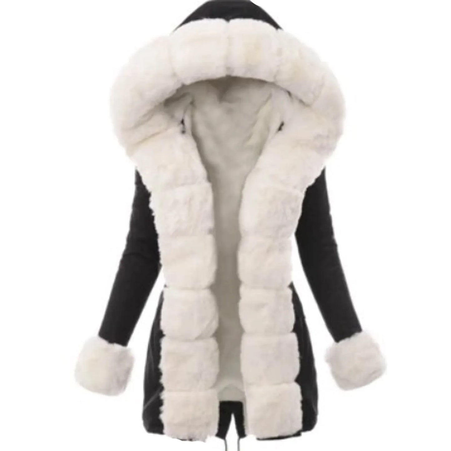 Women Warm Thickened Overcoat Warm Trendy Winter Fleece Fashion Lined Hooded Coat Snow Jacket Fleece Long Sleeve Jacket