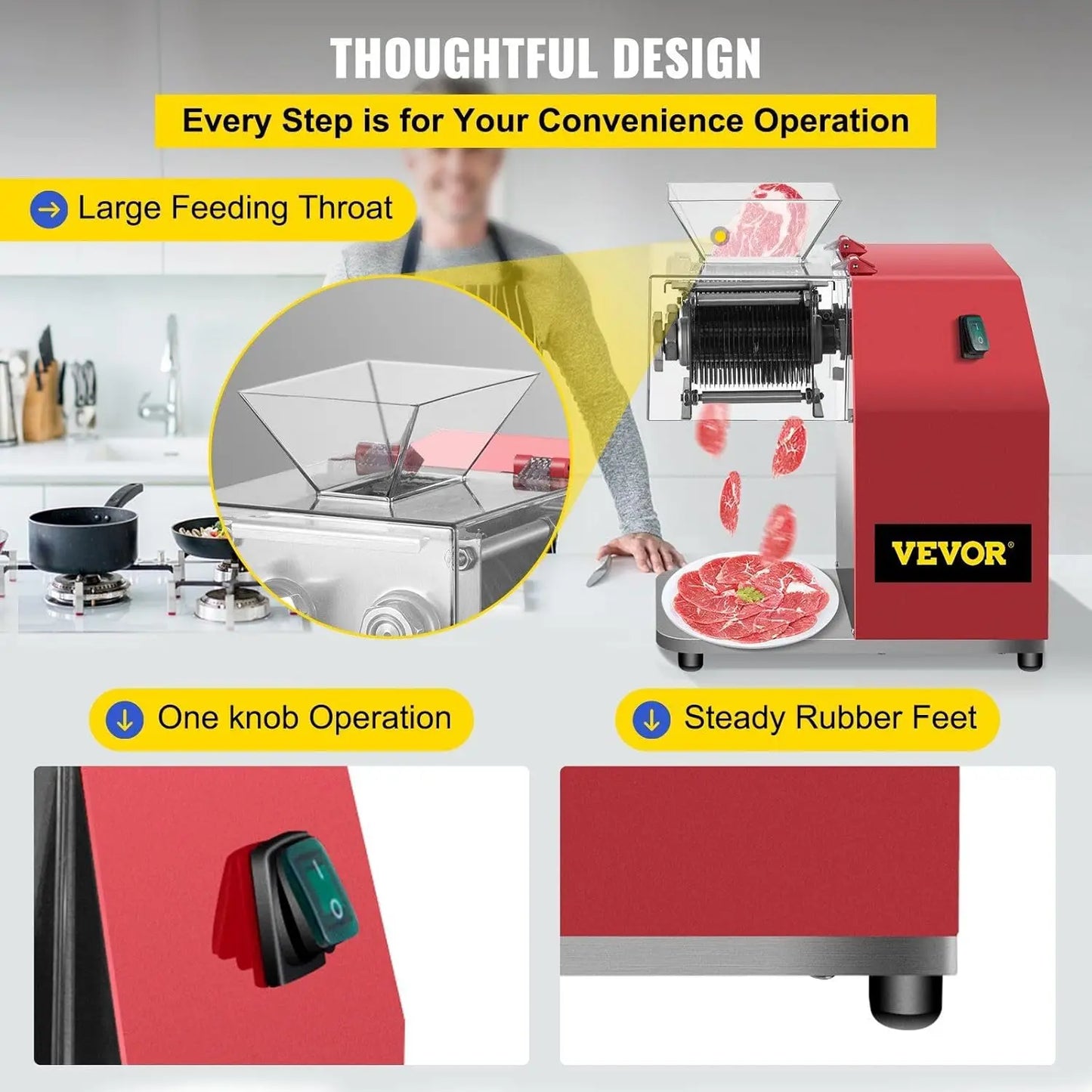 Commercial Meat Cutting Machine, 551 Lbs/H 850W Meat Shredding Machine, 3.5mm Blade Electric Meat Cutter, Red - TrendForce25