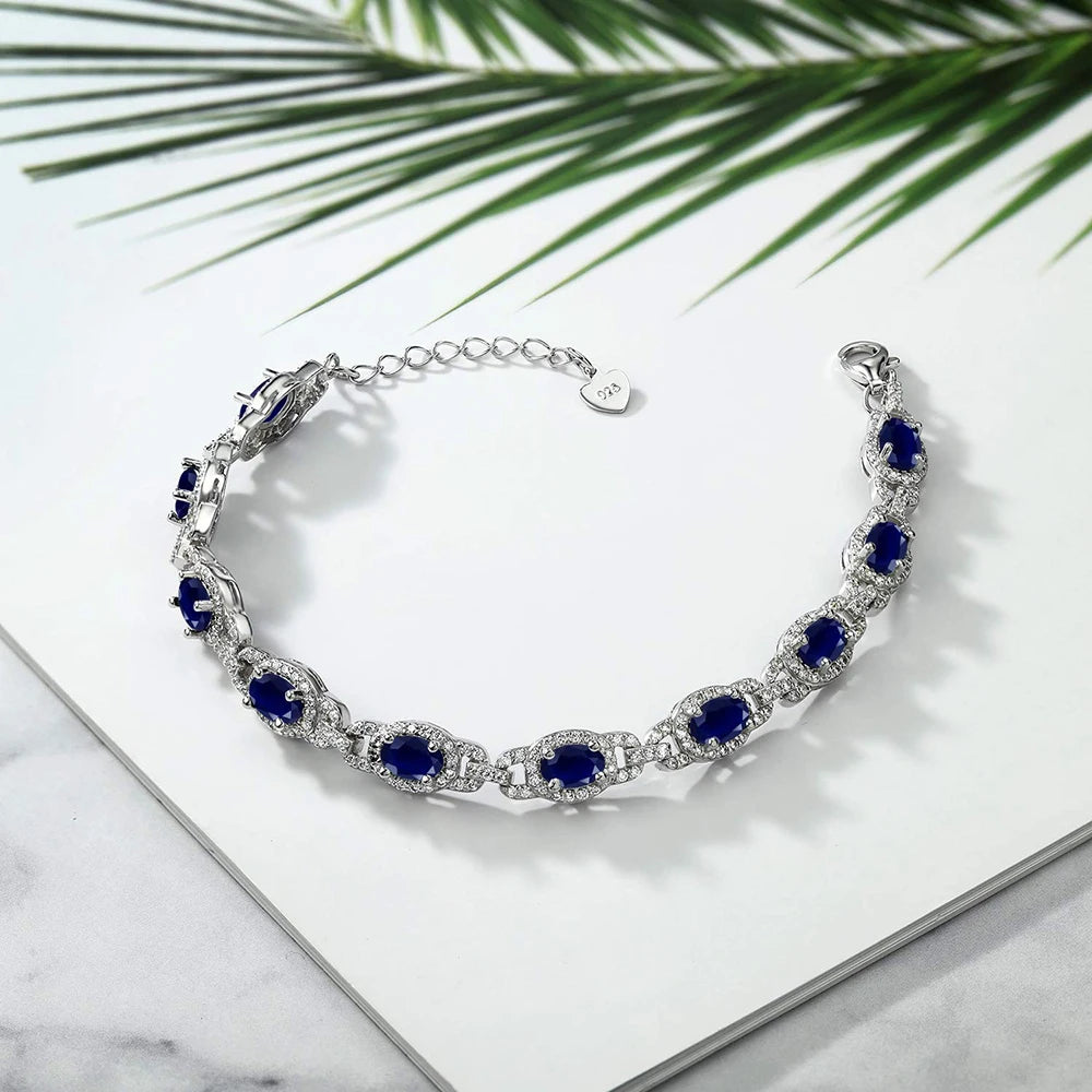 925 Sterling Silver Oval Gemstone Birthstone Tennis Bracelet for Women Fine Jewelry Gifts for Her Mom Women Wife USA Warehouse