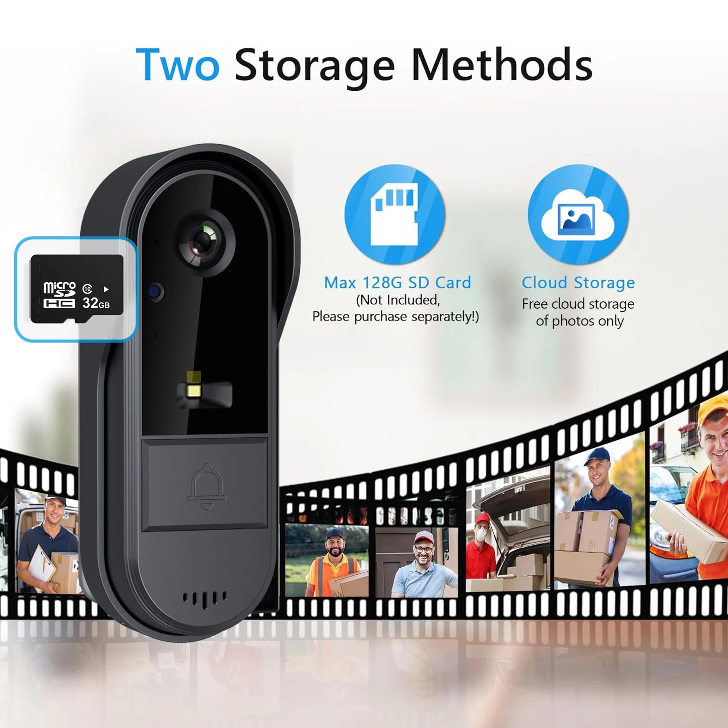 Tuya WiFi doorbell 2-way HD 1080P, microSD/cloud, waterproof, 1000mAh battery, long standby,Wireless Security Camera