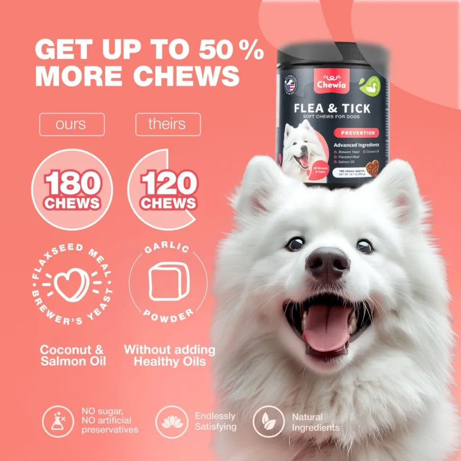 Dog Flea and Tick Treatment Chews FleaTick Prevention for Dogs Chewables Natural Dog Flea Tick Control Soft Treats Immune Suppo - TrendForce25