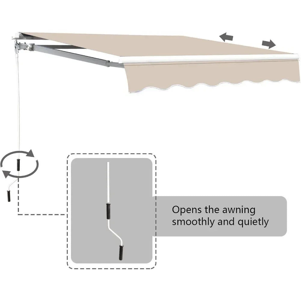 13.1'x8.2' Patio Awning, Retractable Awning with Crank Handle and Waterproof Polyester