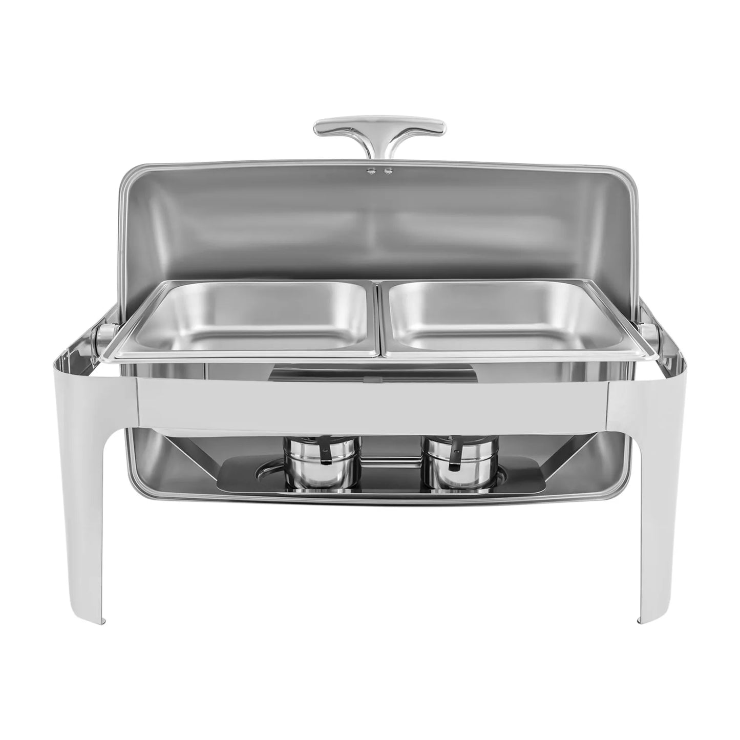 9L Roll Top Chafing Dish, Tempered Glass Cover, Alcohol Stove, Heating Plate, Stainless Steel for Catering and Buffets