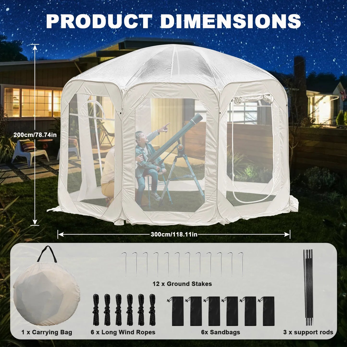 Outdoor Transparent Tent Portable Folding Camping Thickening Tent Starry Sky Bubble House Shade Winter Sunshine Wind/Waterproof - TrendForce25