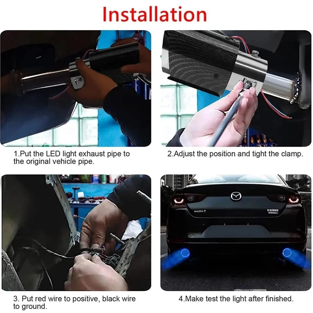 Universal Car Modified Exhaust Muffler Tip Pipe LED Red/Blue Light Outlet Exhaust Pipe Tail Throat Silencer Turbo Sport