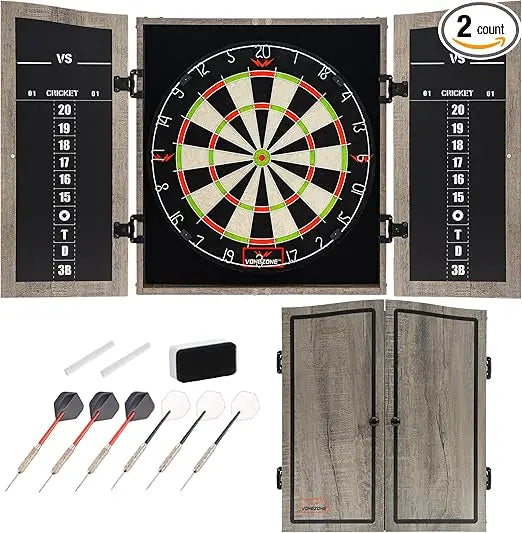 Dartboard Cabinet Set - Easy Assembly One Piece Sports Hemp Dartboard Scoreboard - Play Immediately - 6 Dart Chalk Set for Home