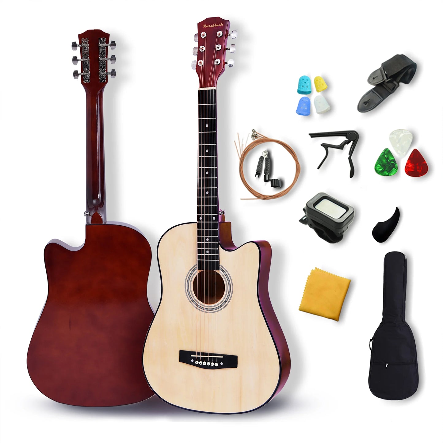 38 Inch Acoustic Guitar Set for Beginners Adults with Capo Picks Bag 6 Steel Strings Travel Guitar for Teens Guitar Accessories