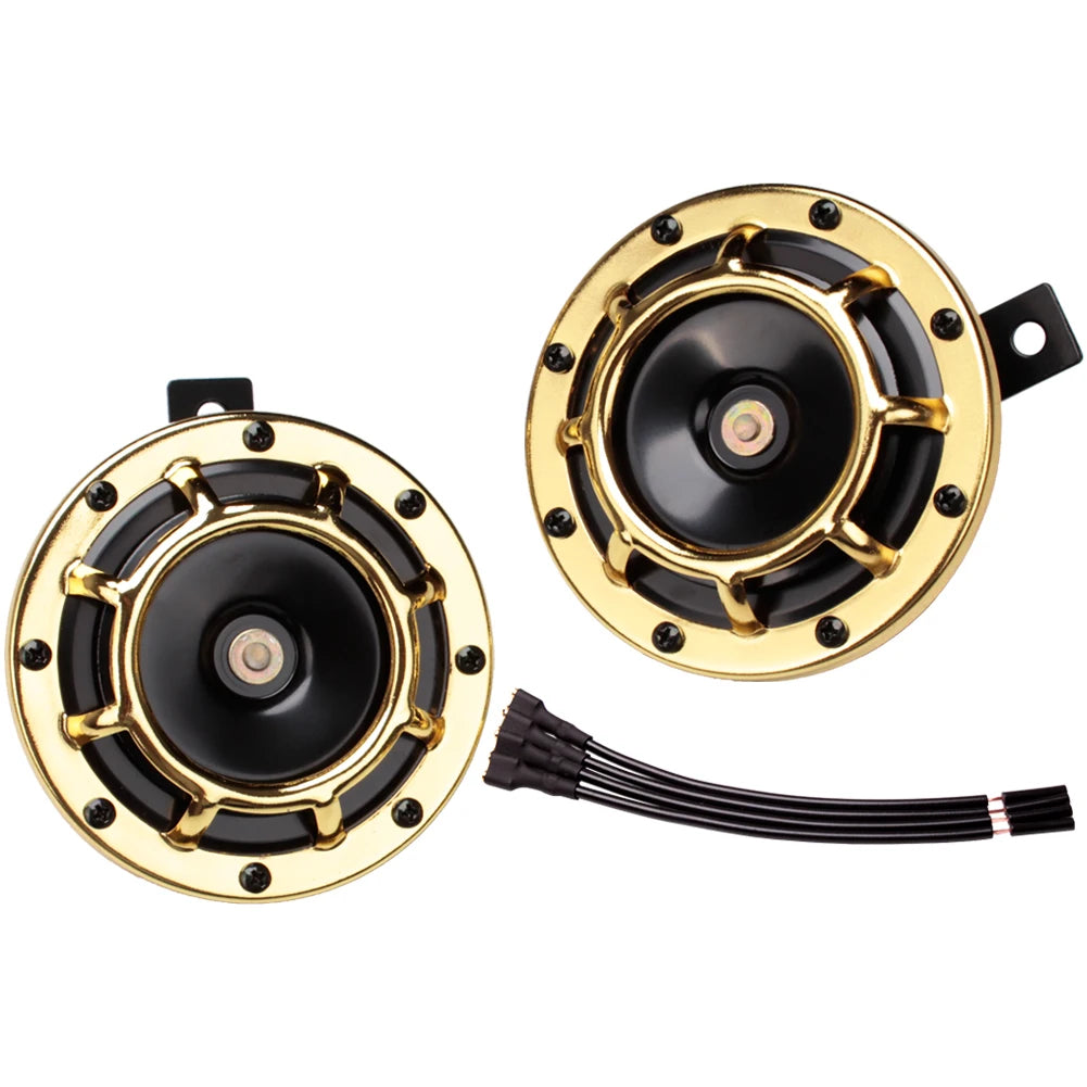 ALLREY 2Pcs Car Horn Multi-Color 12V Disc Electric Air Horn Kit Dual Tone Super Loud Alarm Singal Motorcycle Truck Warning Tool - TrendForce25