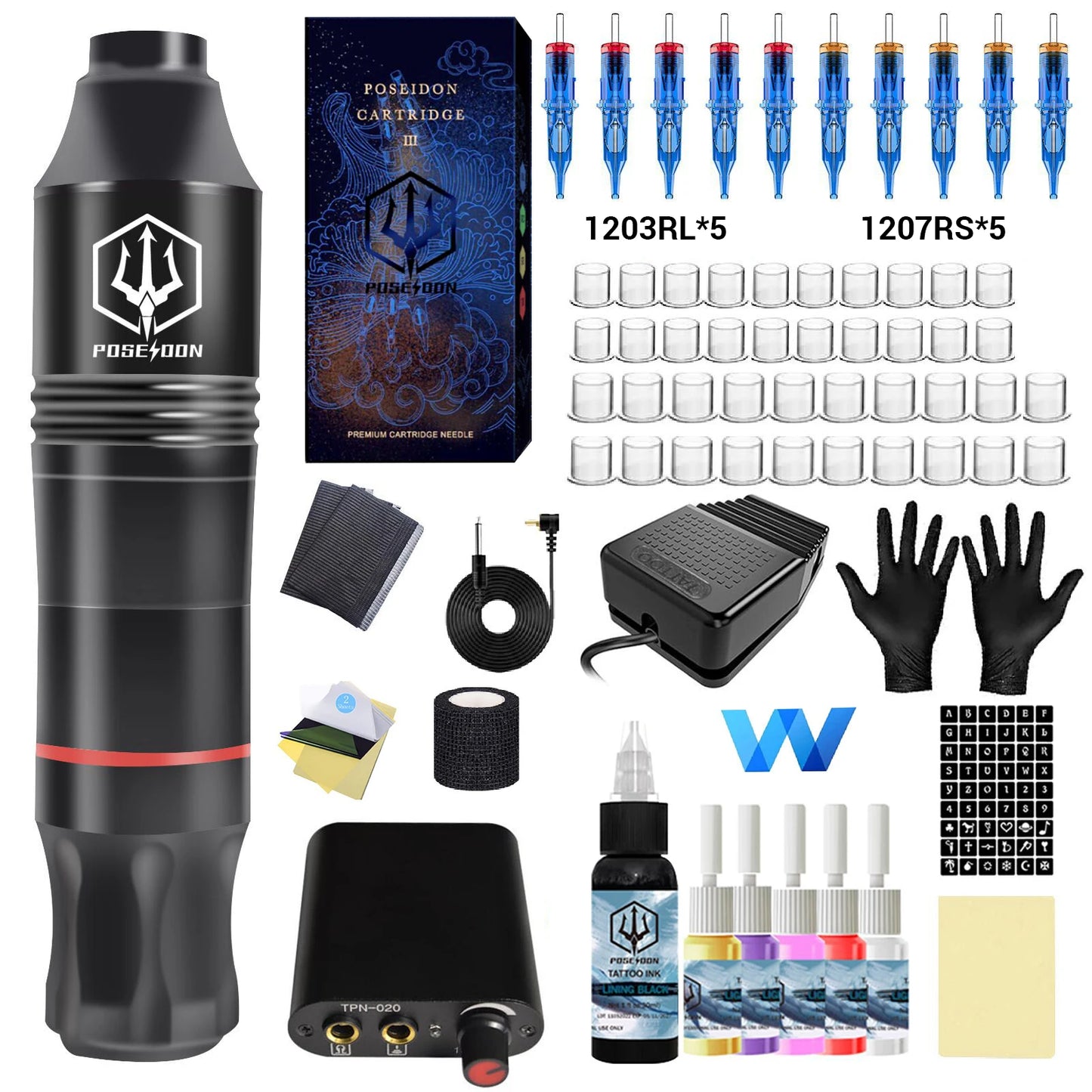 Tattoo Kit POSEIDON New Memory Tattoo Pen Kit For Permanent Makeup Tattoo Machine Wireless Tattoo Power Supply Tattoo Gun Kit