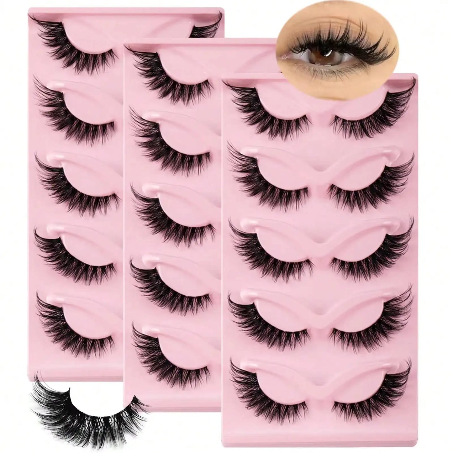15Pairs/3Pack Cat eye Eyelashes 3D Natural False Lashes Fluffy Soft Cross Clear Band Lashes Manga Lashes Wispy Eyelash Makeup - TrendForce25
