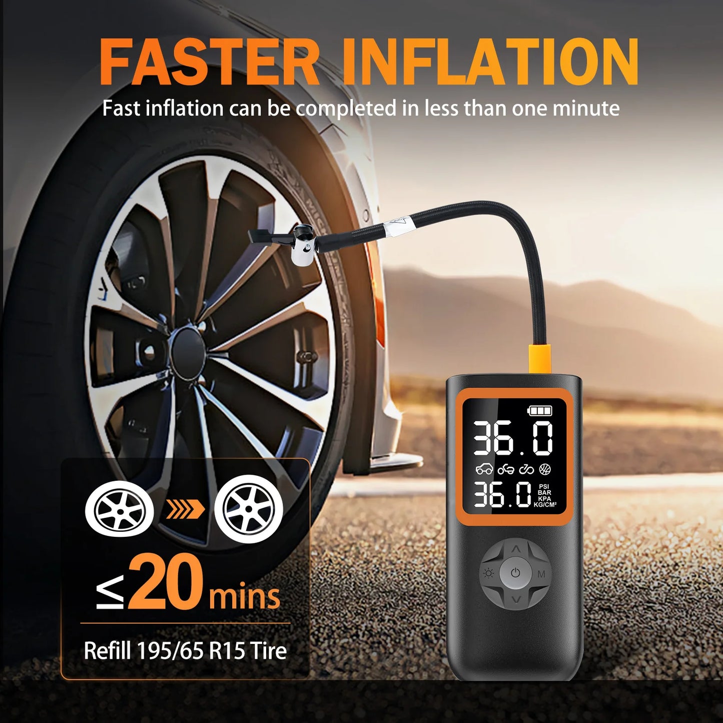 150PSI Wireless Tire Inflator Pump, Portable Air Compressor with Smart Digital Display and LED Light, for Cars Bicycles Motorc - TrendForce25