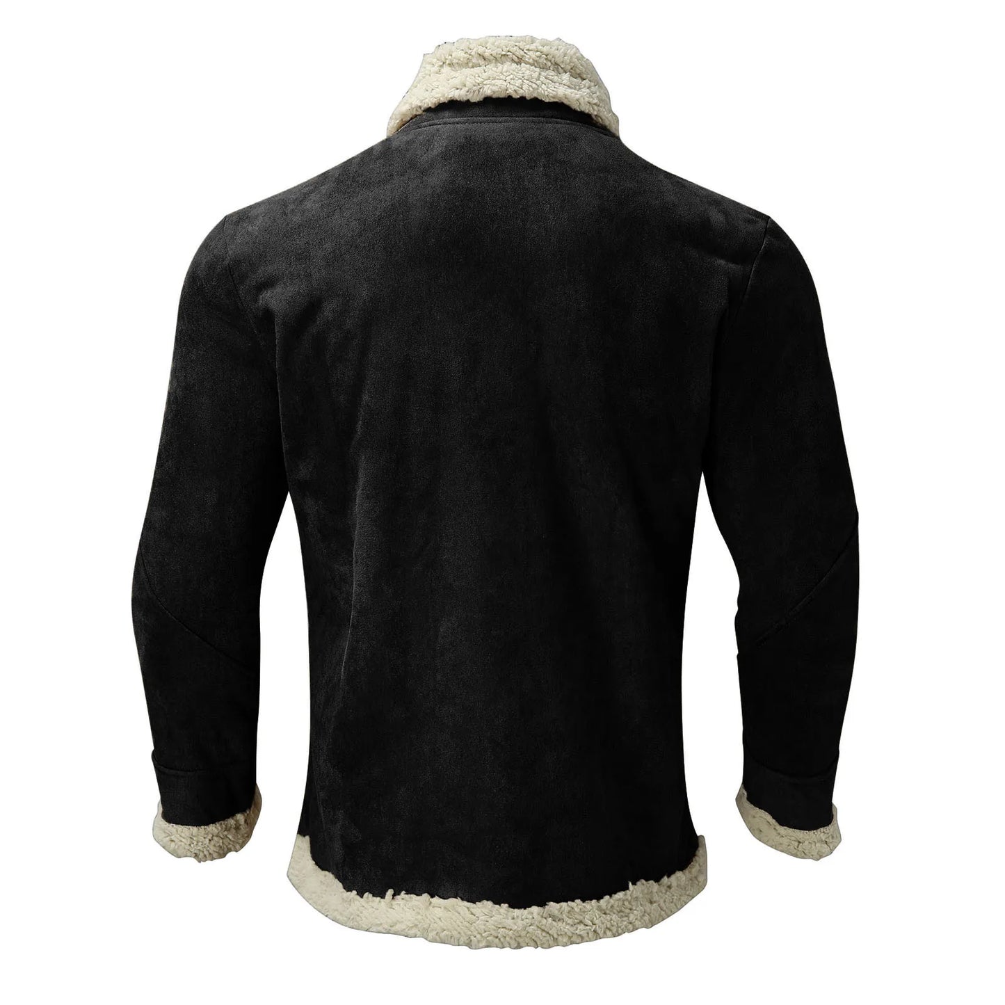 Men's Casual Plush Jacket Solid Color Zipper Wool Warm Long Sleeve Turn-down Collar Coat Jacket With Pockets